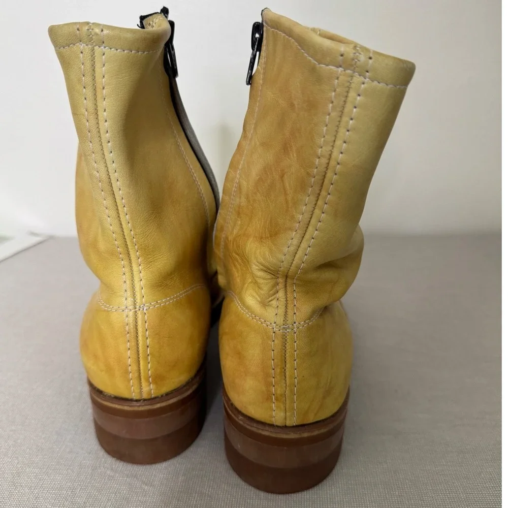 Leather Short Boots Mens 8 Tan Side Zip